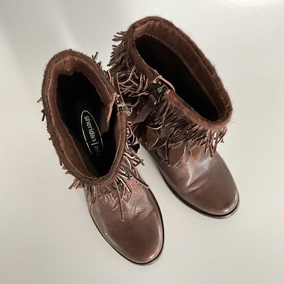 Sheridan Mia Boots 6M Brown Leather Sienna Western Pony Fringe Blooming Booties - Picture 11 of 12